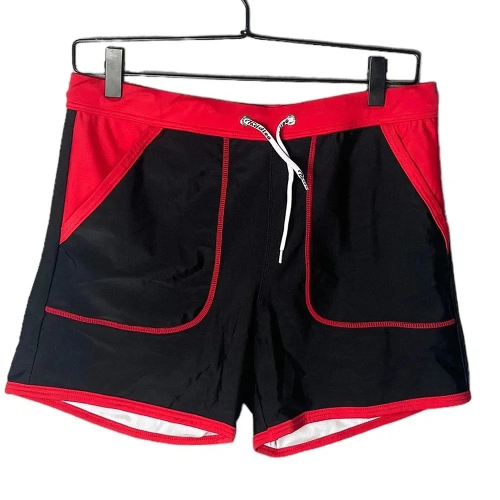 Taddlee Men’s Square Cut Swim Boxer Trunks Size US XL in Black / Red